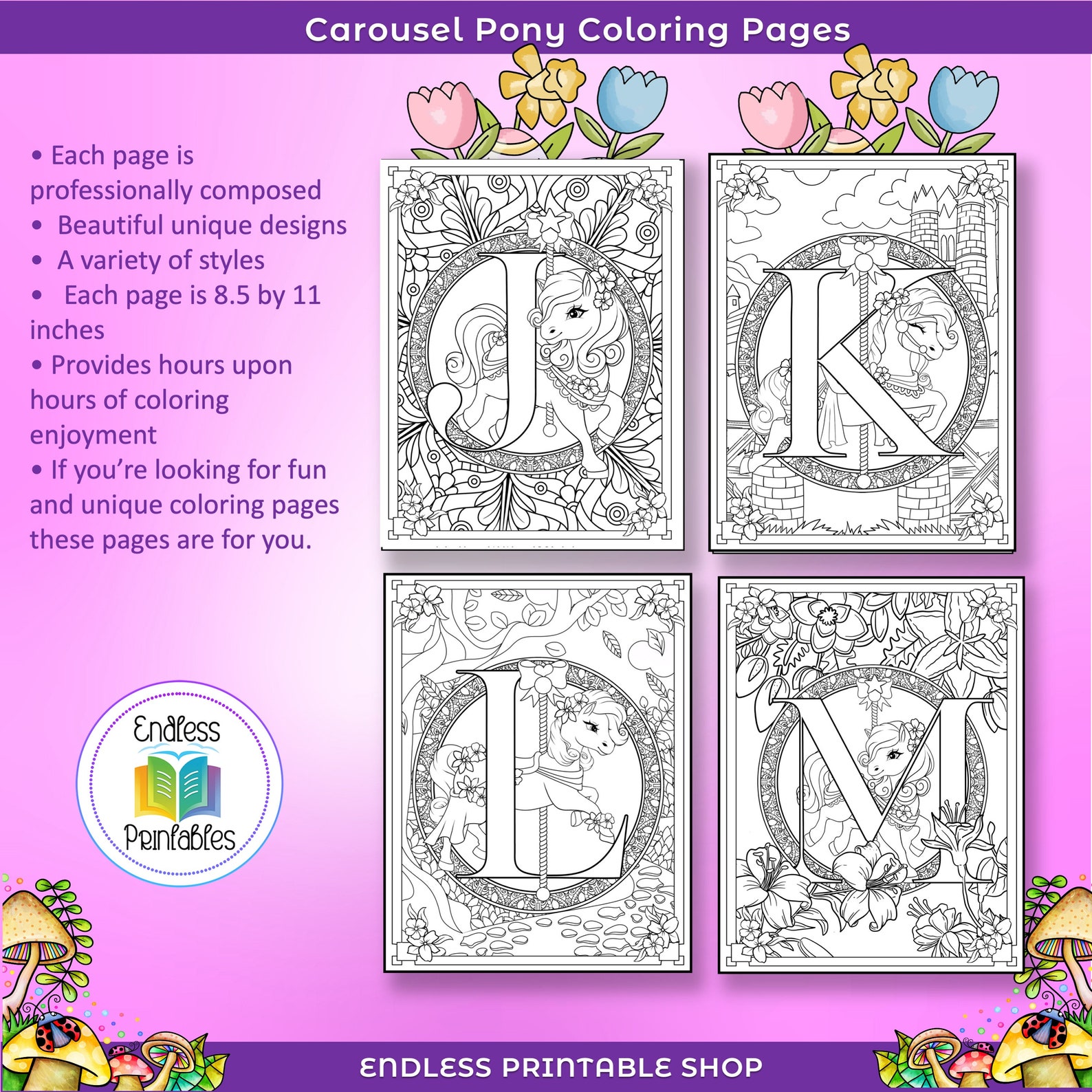 Carousel Pony Alphabet Coloring Pages - 27 Printable Sheets (PDF) - Etsy