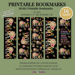 16 MAMA Printable Bookmarks, Sublimation Bookmark Set, PNG Bookmark, Book Lovers Gift, Mother&#39;s Day Gift, Bookmark for Women