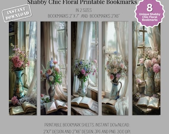 Shabby Chic Floral Printable Bookmarks - Vintage Printable Set, Book Lover Gift (Digital Download)