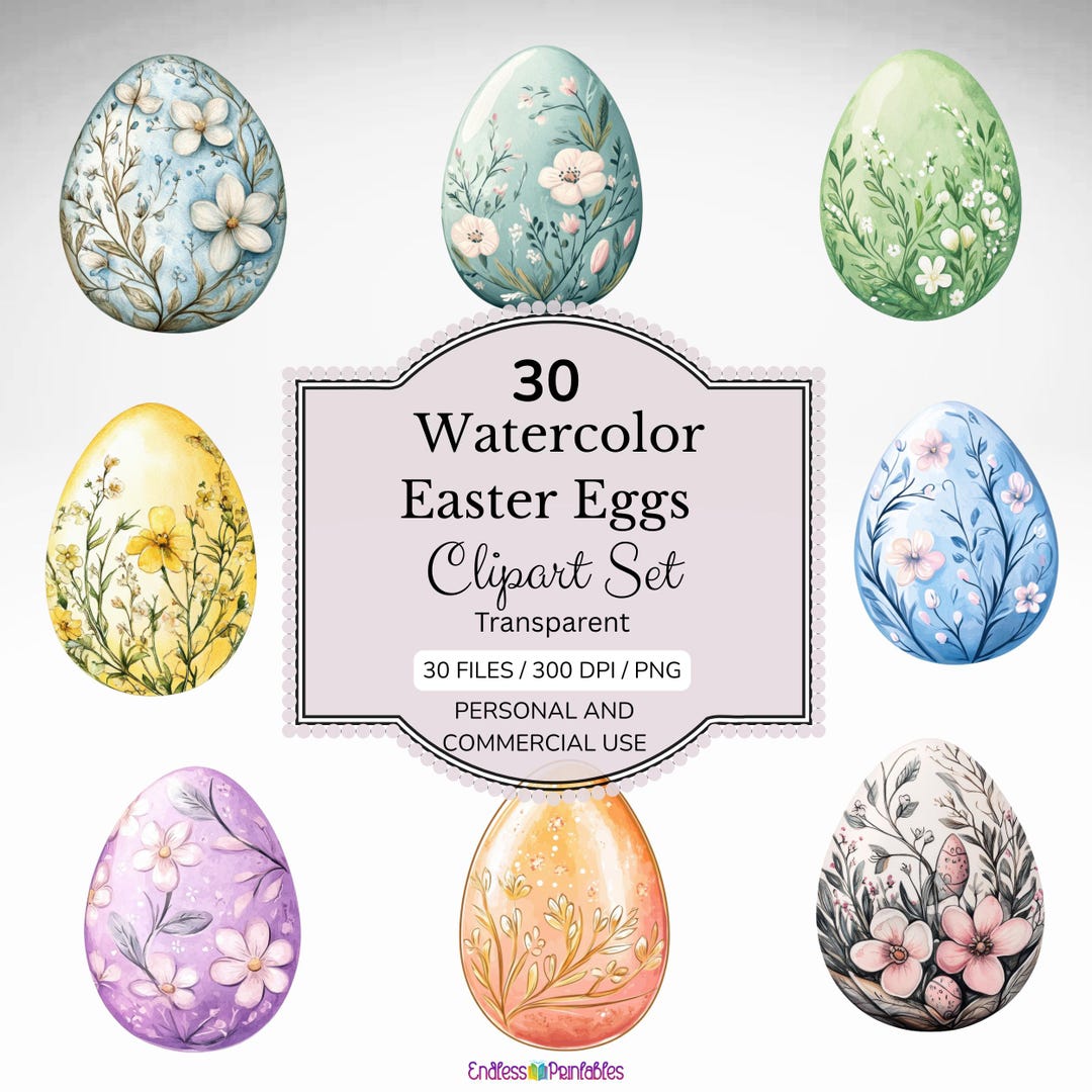 Watercolor Easter Eggs Clipart - 30 Floral PNG Images for Crafts ...