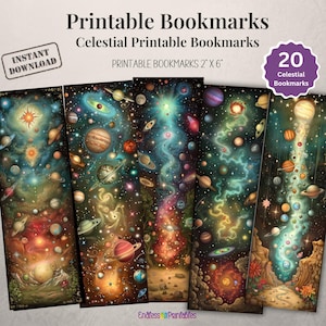 Marque-page imprimable céleste, signets numériques par sublimation PNG, étoiles éphémères, scrapbooking astronomie, cadeau pour les amateurs de livres, téléchargement immédiat