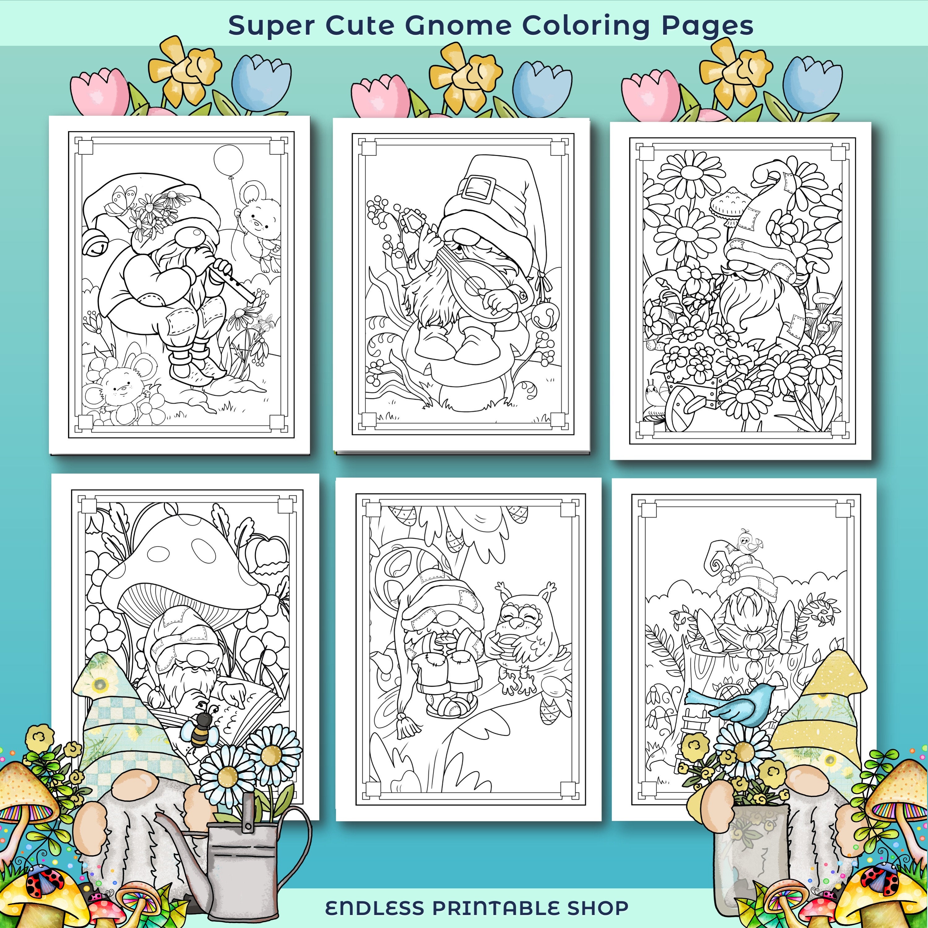 Gnome Coloring Pages 50 Printable Gnome Coloring Pages for - Etsy