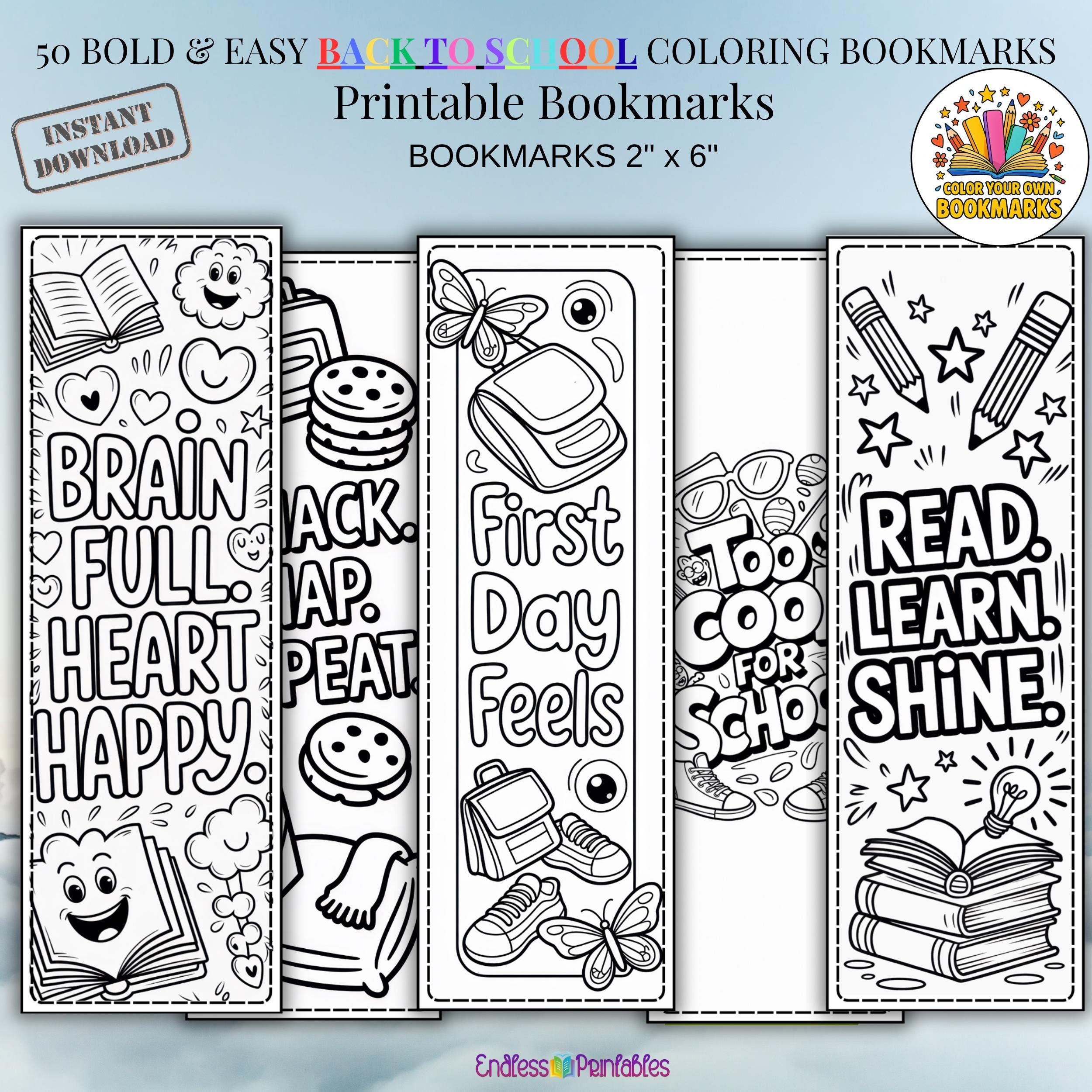 50 Back to School Coloring Bookmarks – Printable Quotes (PNG & PDF) - Etsy
