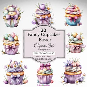 20 Ausgefallene Cupcakes druckbare Ostern Clipart, Pastell Aquarell Regenbogen PNG Transparent Gebäck Clipart, Romantischen Frühling Scrapbook Junk Journal