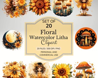 Watercolor Litha Clipart - Floral Pagan PNG Set (Digital Download)