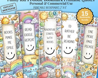 Kids Printable Bookmarks, Doodle Quote Designs, DIY Gifts (PNG PDF Instant Download)