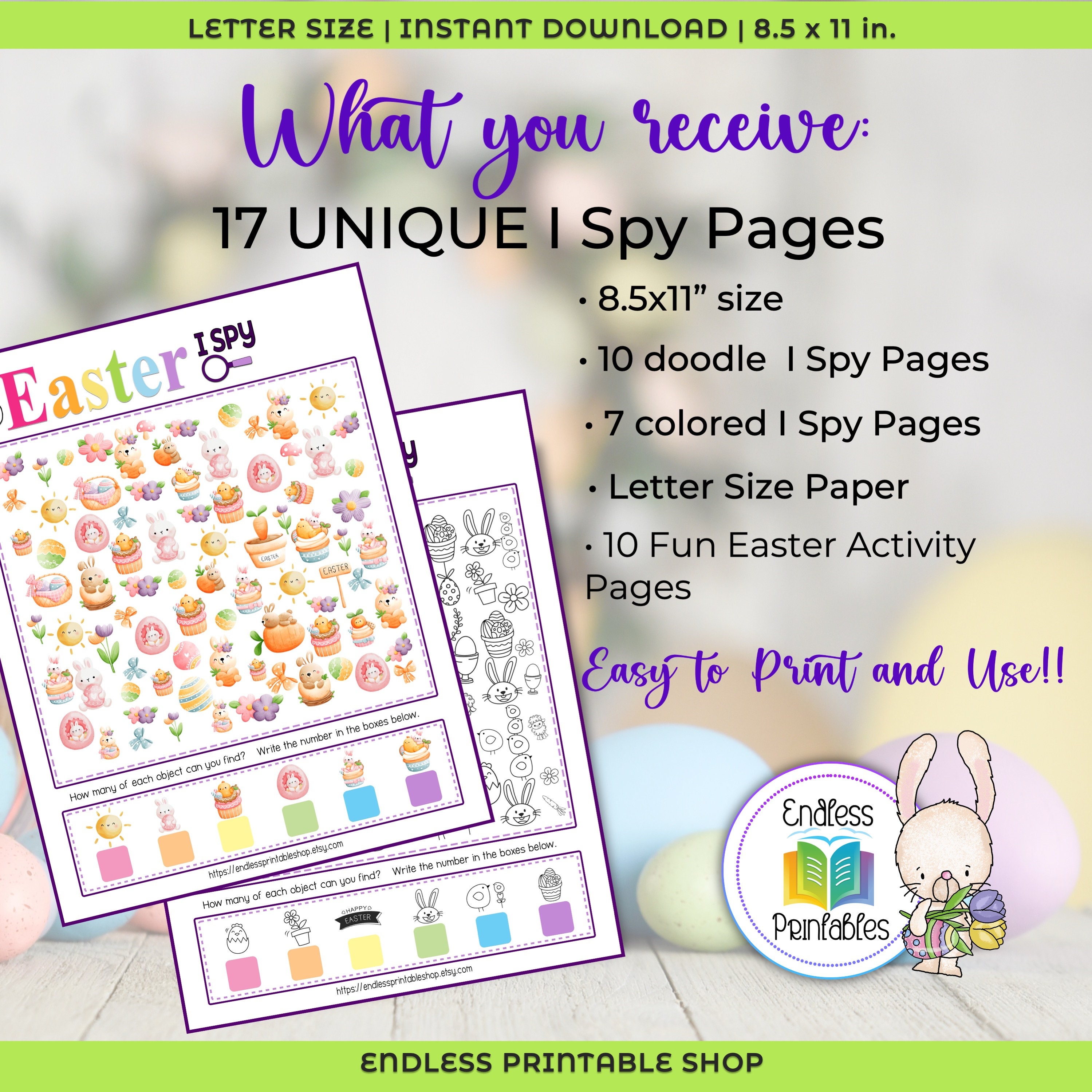 Easter I Spy Game, Kids Activity and Coloring Pages (printable PDF) - Etsy