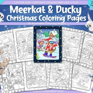 Coloring Pages: Christmas Coloring|20 Meerkat and Ducky Digital Coloring Pages |Kids Teens Grownups |Printable Instant Digital Download PDF