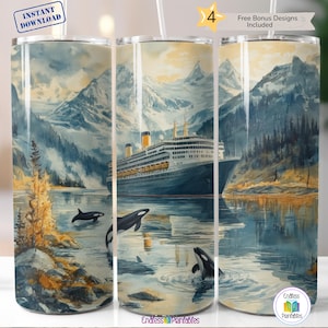 Alaska Cruise Tumbler Wrap - Watercolor Scenery Design (Digital Download)