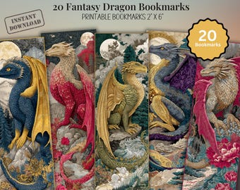 Fantasy Dragon Bookmarks - Batik Style Watercolor Art Printable Set (Digital Download)