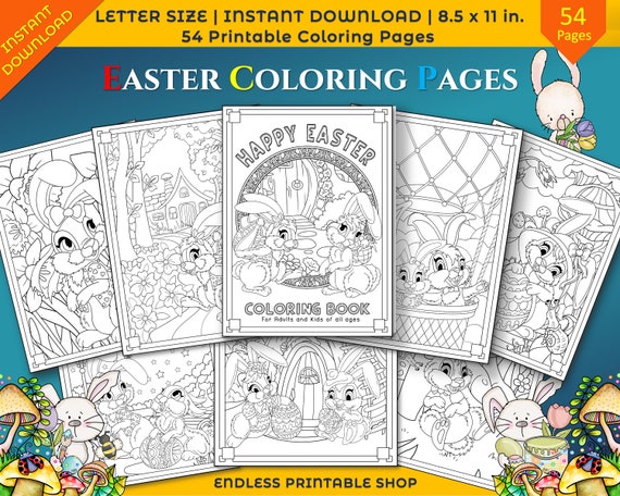 Easter Coloring Pages 54 Printable Easter Coloring Pages for | Etsy