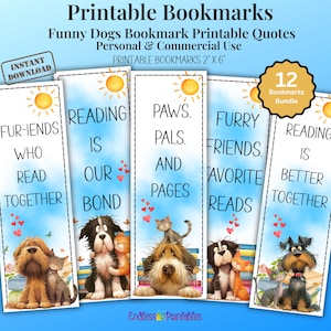 Marque-page drôle de chien, citations imprimables, marque-pages animaux, lot de signets pour sublimation, marque-page PNG, signets chiens mignons, cadeau pour les amateurs de livres
