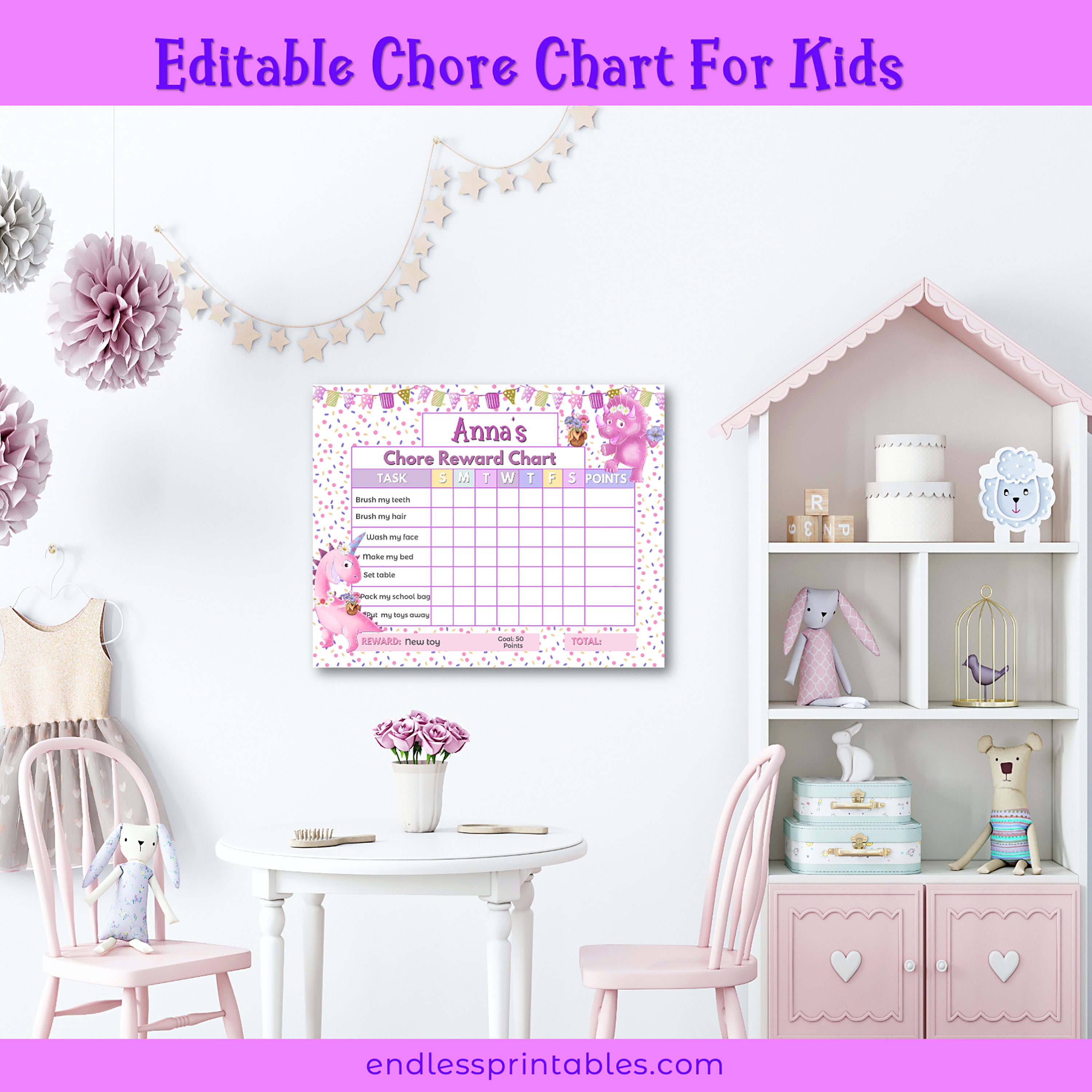 Editable Chore Chart for Kids Dinosaur Chore Chart Printable Kids ...