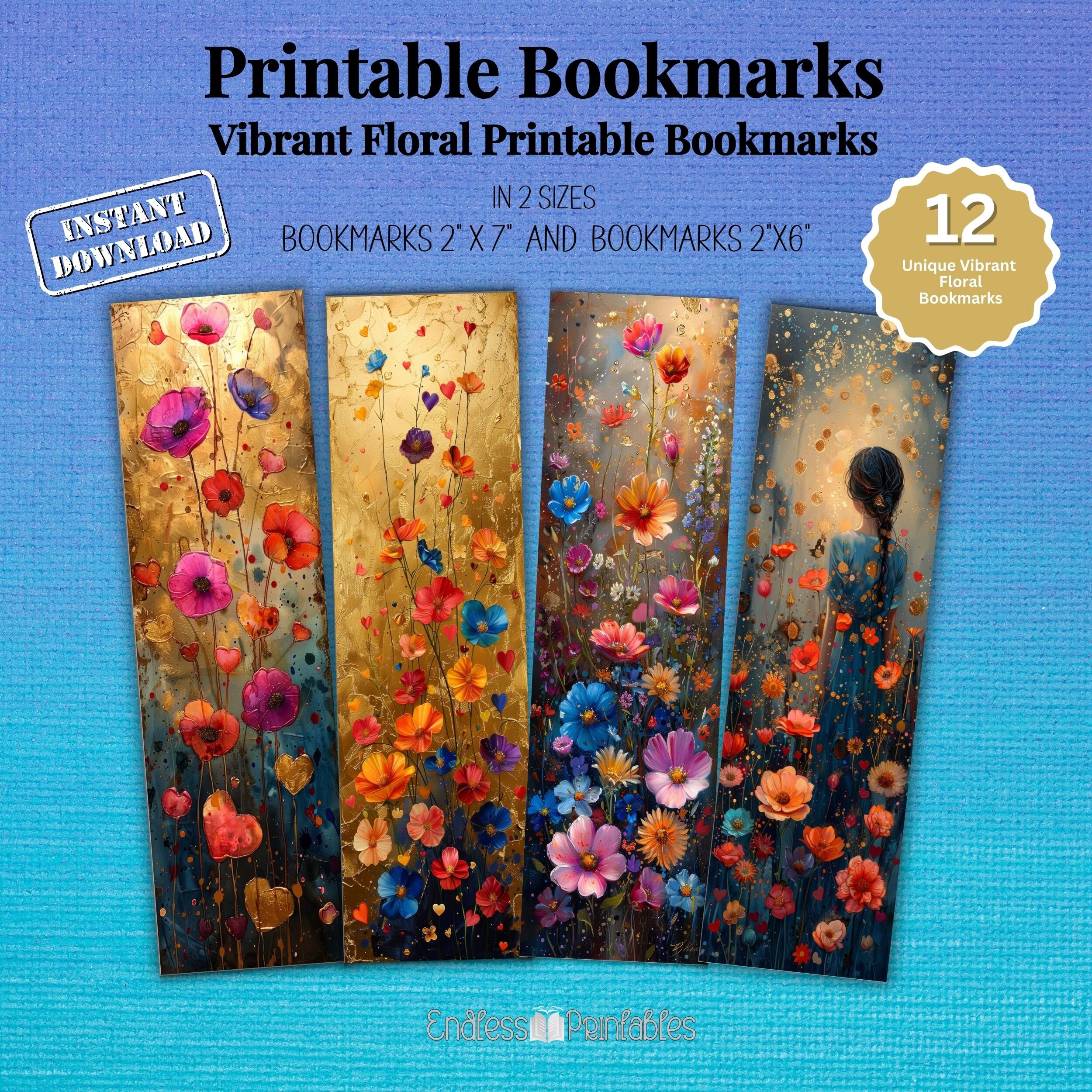 Floral Printable Bookmarks - Bright Colorful Flower Designs (digital ...