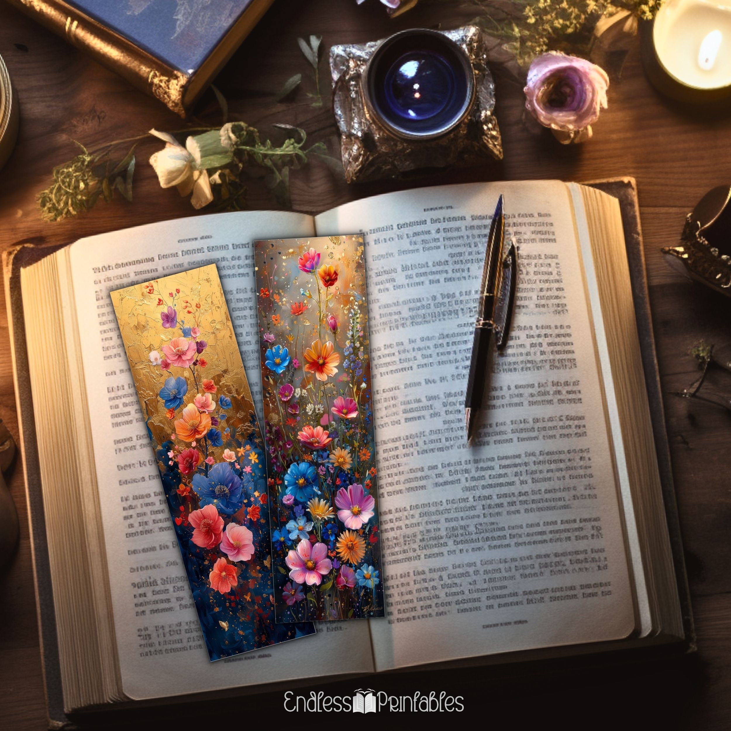 Floral Printable Bookmarks - Bright Colorful Flower Designs (digital ...