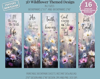 16 Wildflower Printable Bookmark Bundle, Printable Bible Verse Bookmarks, Sublimation Bookmark Set, Instant Download, Book Lovers Gift