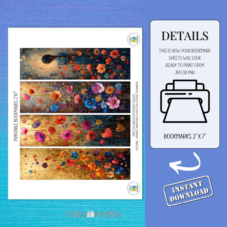 Floral Printable Bookmarks - Bright Colorful Flower Designs (digital ...