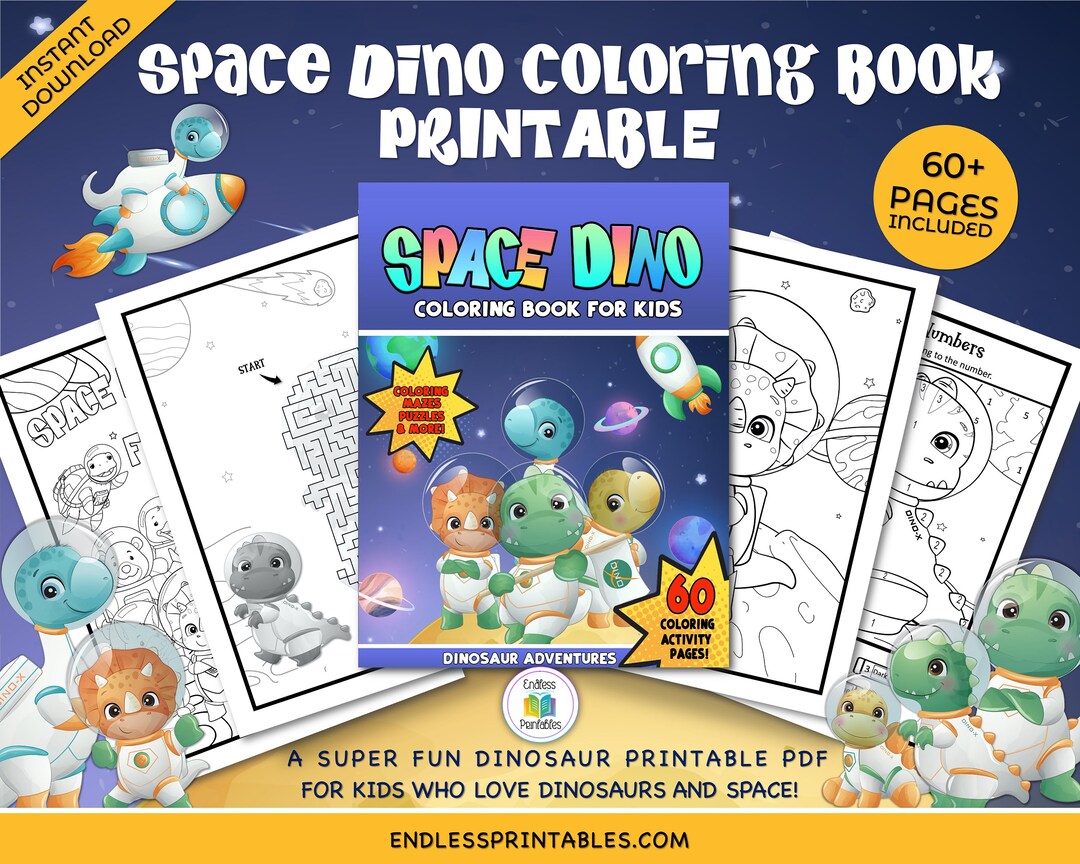 Space Dino Coloring Book for Kids Printable Dinosaur Coloring Pages