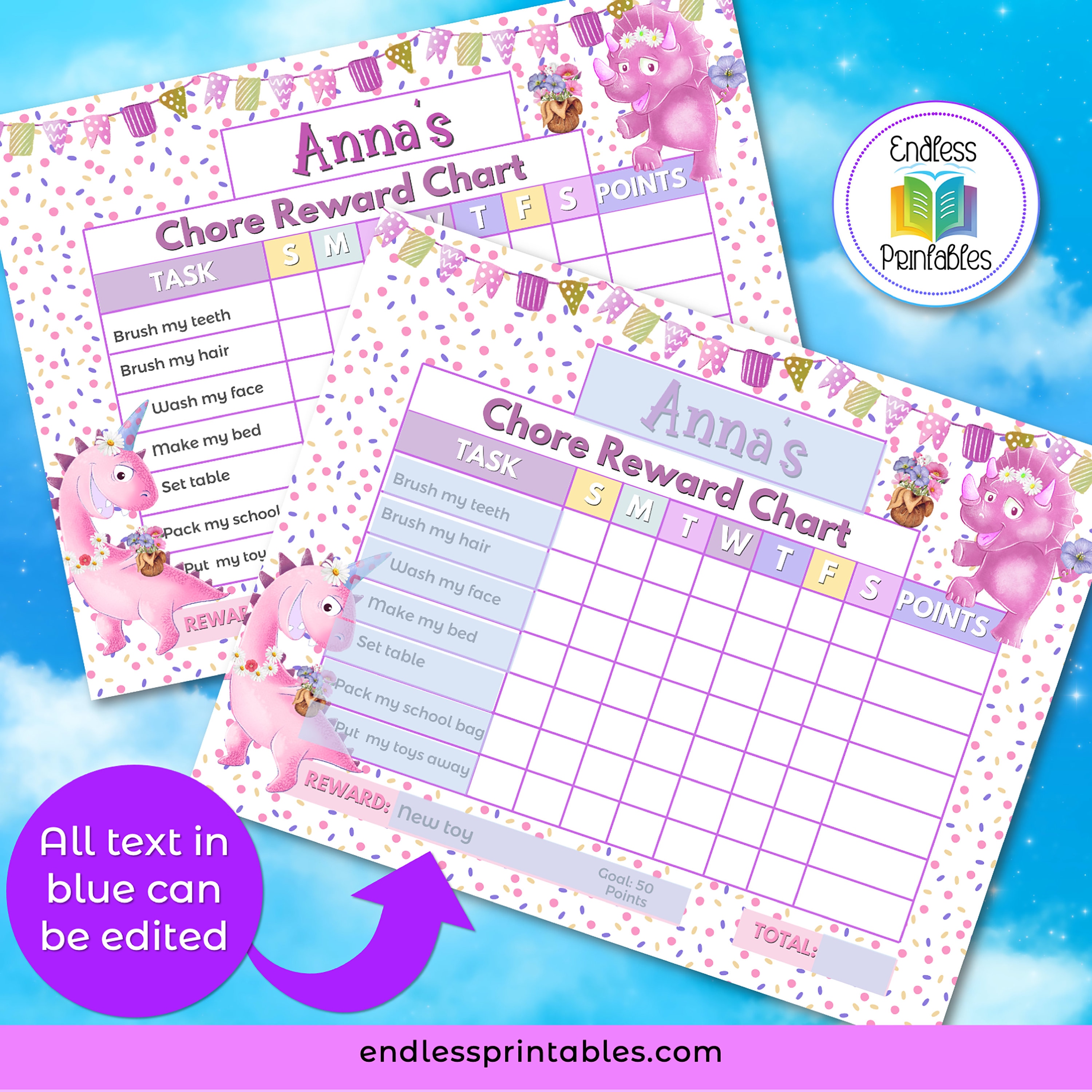 Editable Chore Chart for Kids Dinosaur Chore Chart Printable Kids ...