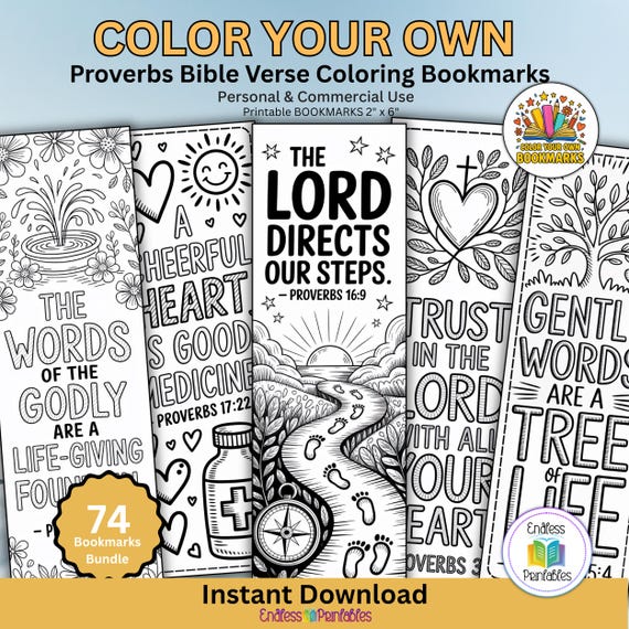 Proverbs Bible Verse Coloring Bookmarks, 74 Christian Devotional (PDF)