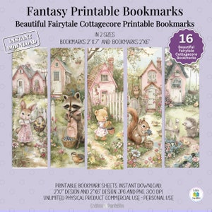 16 Fantasy Bookmark Watercolor Fairytale Bookmark Cottagecore Bookmark Printable Digital Download Bookmark Sheets PNG Bookmark Sublimation