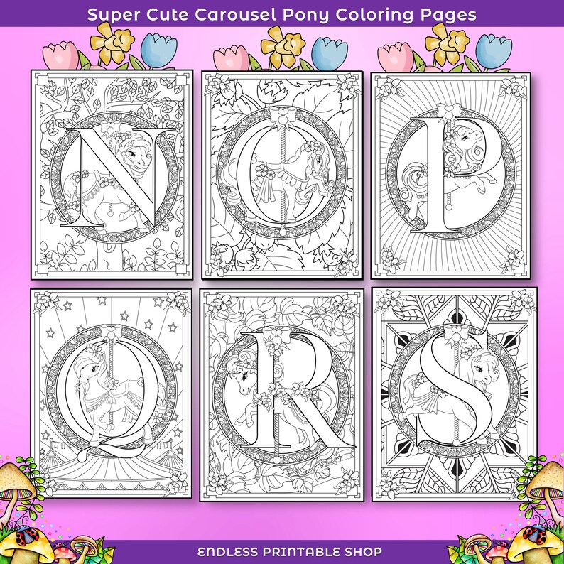 Carousel Pony Alphabet Coloring Pages - 27 Printable Sheets (PDF) - Etsy