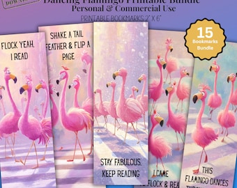 Dancing Flamingo Bookmarks, 15 Tropical Bird Lover Gift (Printable PNG, PDF Digital Download)