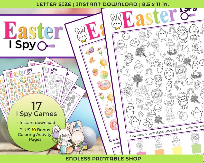 Easter I Spy Game, Kids Activity and Coloring Pages (printable PDF) - Etsy