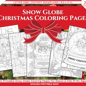 Christmas Coloring Page|Snow Globe|Adult Coloring Page|Printable Coloring Page|Digital PDF Download|Snowglobe Coloring Pages For Grownups