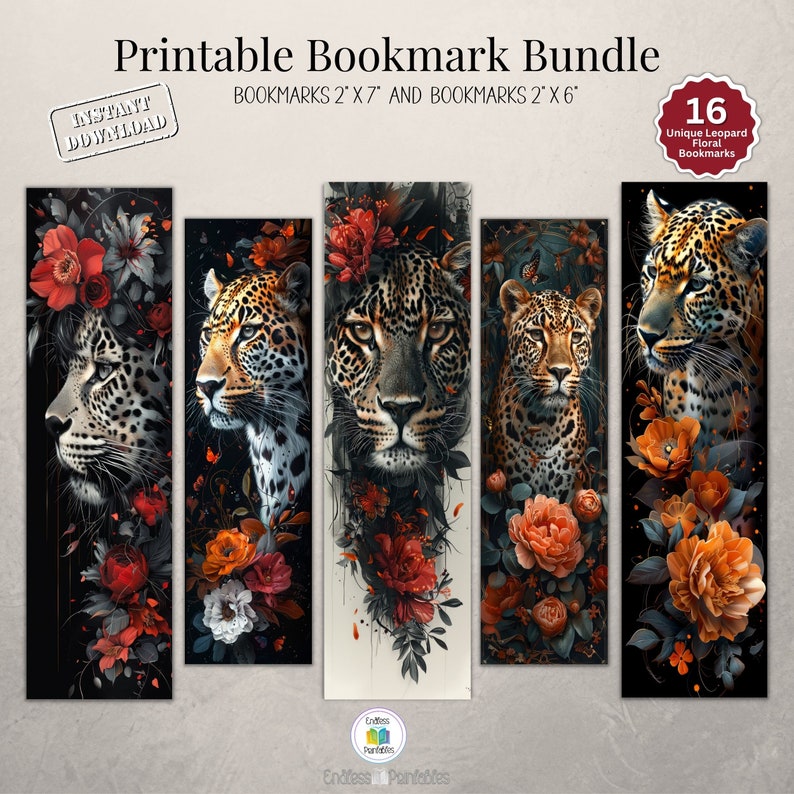 Leopard Floral Bookmark Printable Animal Bookmarks Bundle Sublimation ...