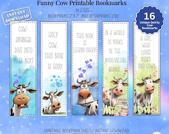Funny Cow Bookmark Printable Quotes Animal Bookmarks Bundle Sublimation Bookmark Set,PNG Bookmark,Digital Instant Download,Book Lovers Gift