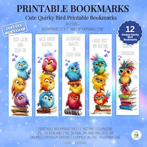 Schattige vogel afdrukbare bladwijzers boekenliefhebbers cadeau bladwijzer voor vrouwen Instant Download Crafter cadeau voor kinderen eigenzinnige vogels afdrukken en knippen