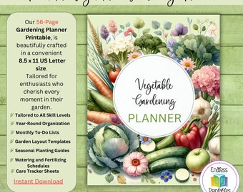 Planner di giardinaggio da 56 pagine - Guida alla semina stagionale e monitoraggio della cura PDF