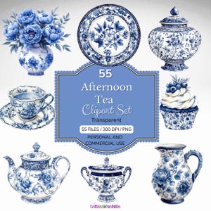 55 Afternoon Tea Clipart, Victorian Tea Party Clip Art, Grandmillennial PNGs, Mothers Day, Teacups Clipart, Vintage Tea Party Png, Floral