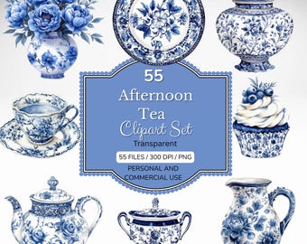 Victorian Afternoon Tea Clipart Bundle - 55 Floral PNGs (Digital Download)