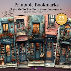書店のブックマークバンドル - 水彩画プリント可能な読書愛好家へのギフト（デジタルダウンロード）