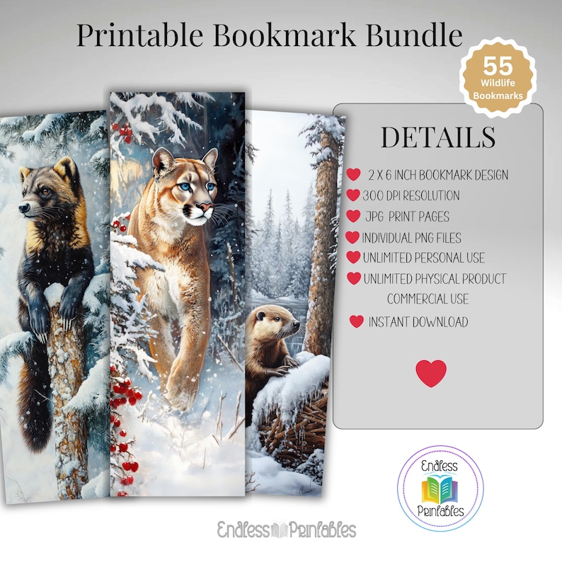 Winter Woodland Animals Bookmarks - Wildlife Art Printable Set (PDF ...