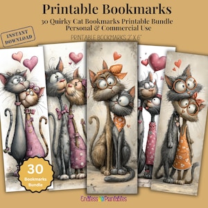 30 marque-pages chats originaux imprimables chats mignons avec citations, marque-page chat drôle, Pdf PNG, cadeau livresque instantané, journal de la camelote pour chat, signets bricolage