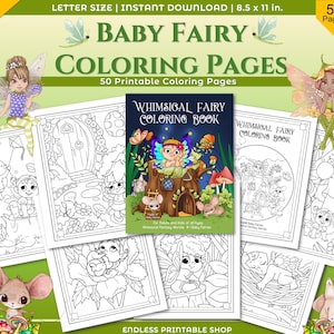 Printable Fairy Coloring Pages, Baby Fairy Coloring Page Printable, Fantasy Art, Instant Download, for Adult and Kids