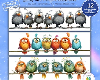 Quirky Bird Bookmarks - Colorful Printable Book Lover Gift (Instant Download)