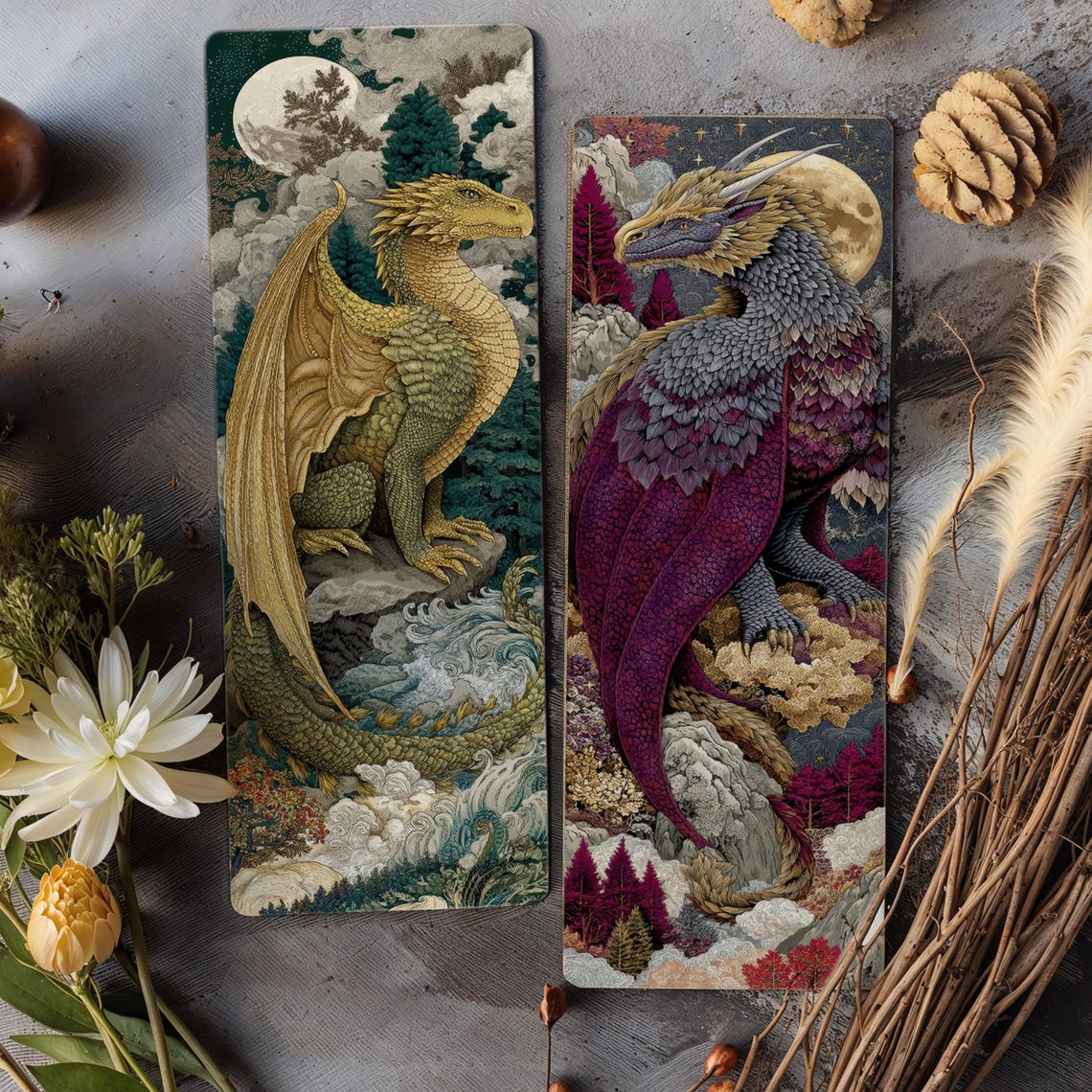 Fantasy Dragon Bookmarks - Batik Style Watercolor Art Printable Set ...