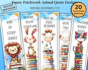 Patchwork Animal Bookmark Set - Printable Book Lover Gift (Digital Download)