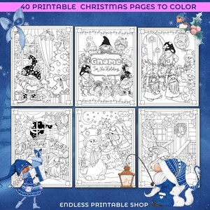 May include: A set of six printable coloring pages featuring gnomes celebrating Christmas. The pages include a gnome with a Christmas tree, a gnome with a snowman, and a gnome with a lantern. The text "Gnome for the Holidays" is featured on one of the pages.