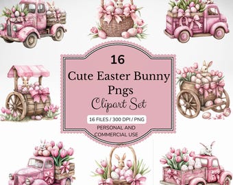 Easter Bunny Clipart - Watercolor Coquette Rabbit PNG Bundle (Commercial Use)