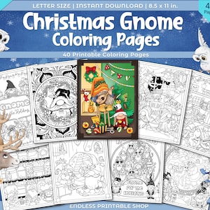 Coloring Pages: Christmas Gnome Coloring| 40 Digital Coloring Pages for Grownups Adults Teens Kids|Printable Instant Digital Download PDF