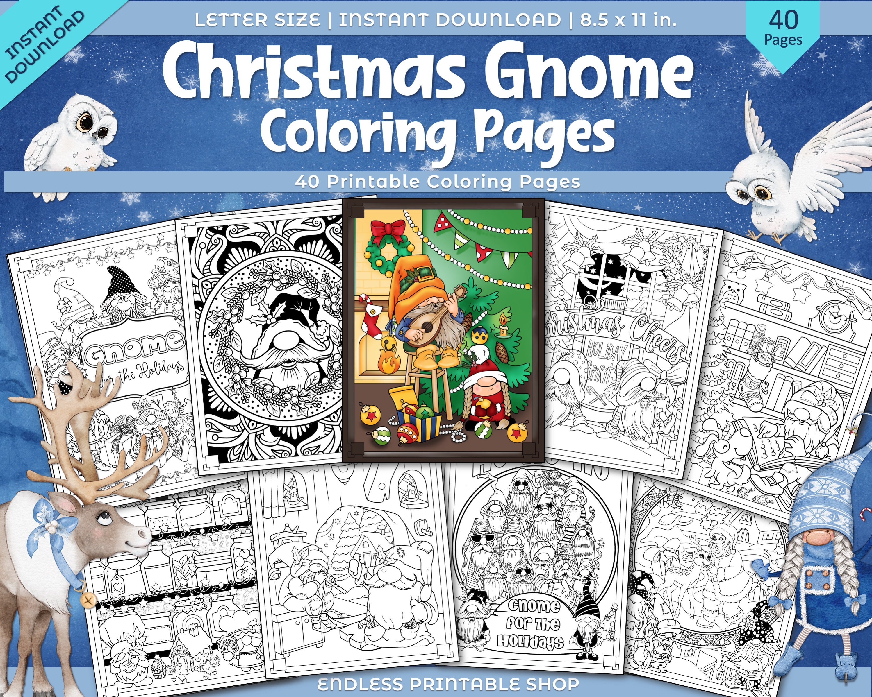 Coloring Pages: Christmas Gnome Coloring 40 Digital Coloring - Etsy