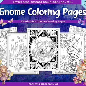 Printable Gnome Coloring Pages, 23 Fantasy Coloring Pages for Kids, Teens, Adult Coloring Pages, Mandalas, Instant Download, Printable Pdf,
