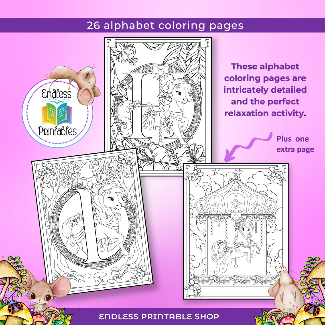 Carousel Pony Alphabet Coloring Pages - 27 Printable Sheets (PDF) - Etsy
