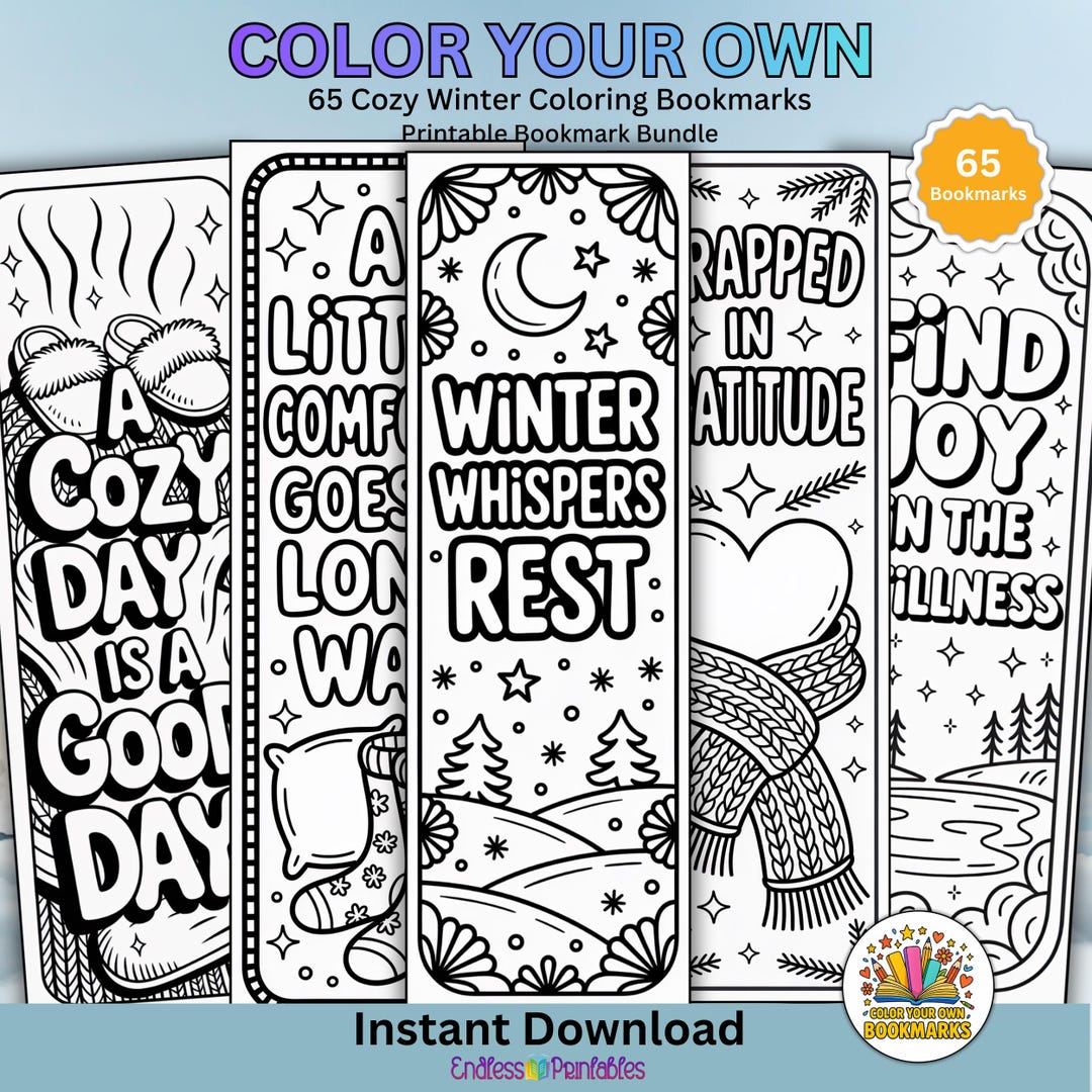 Cozy Winter Coloring Bookmarks, 65 Printable Bookmarks for Relaxing PDF ...
