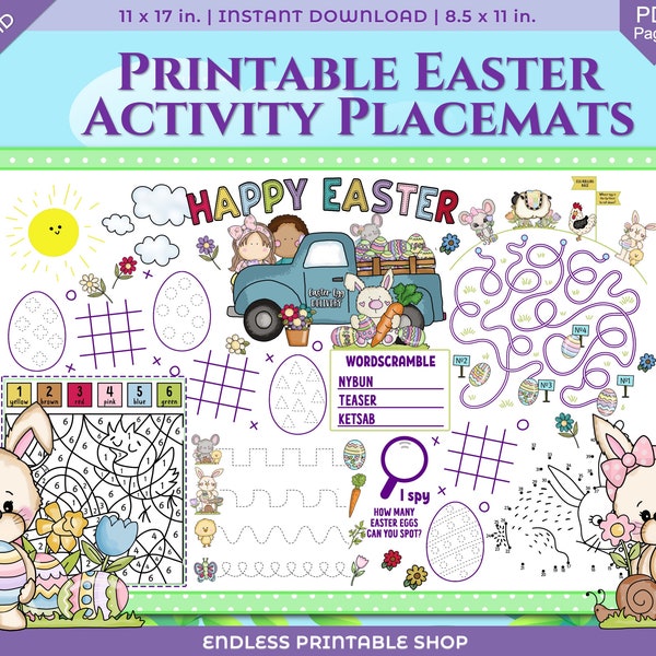 Kids Easter Placemat, Printable Easter Activity Placemat, Table Coloring Page, Easter Party Activity, Easter Day Table Mat, PDF  Printable